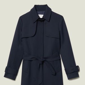 Sandro Navy Trench Coat With Pleats